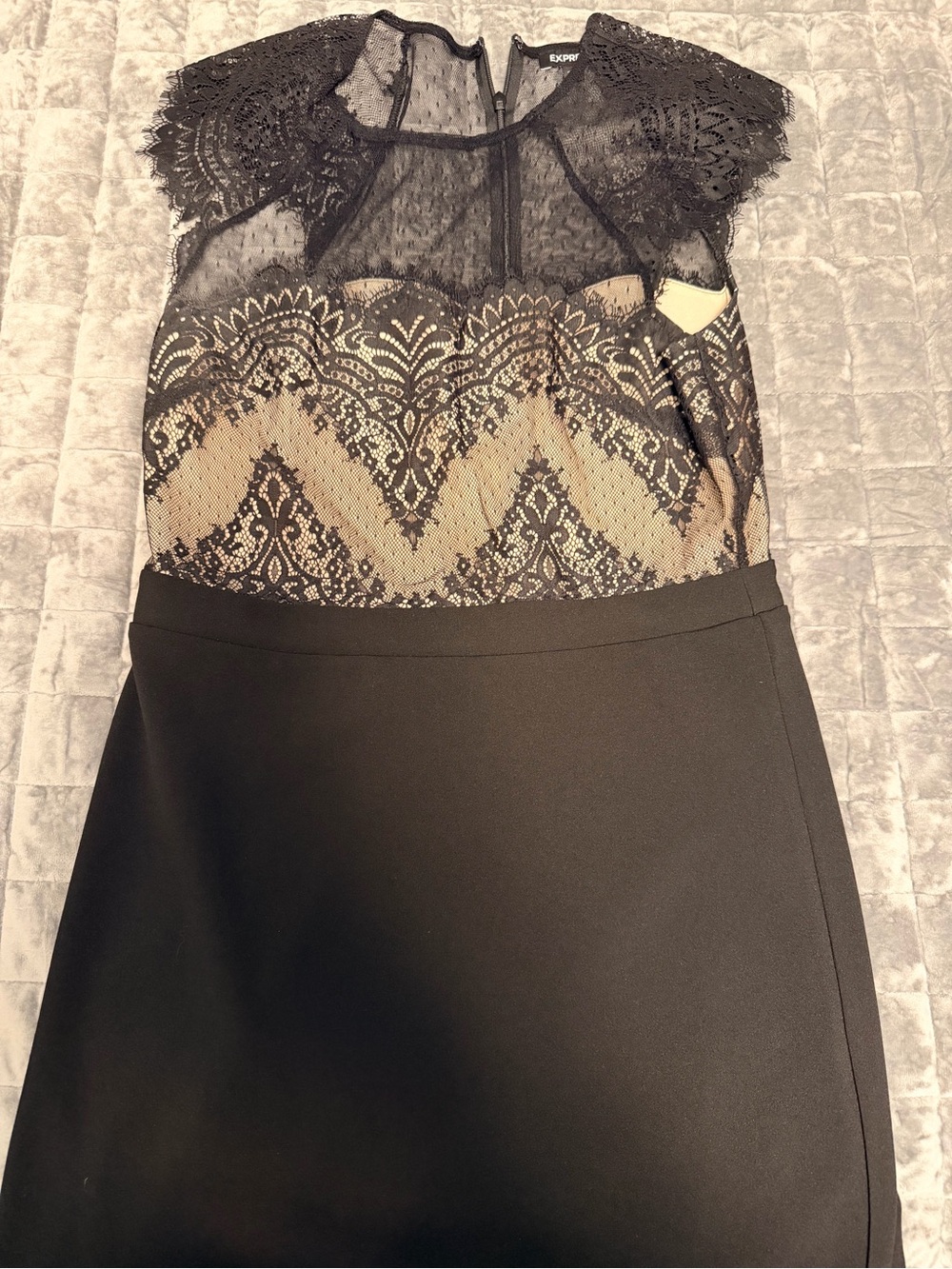 Express Black Pencil Skirt with Beige Lace Bodice